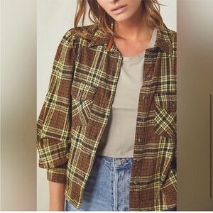 Free People We The Free Sun City Plaid Top Size Large